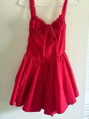 House of CB Replica Red Lace-Trim Mini Dress with Tie Front